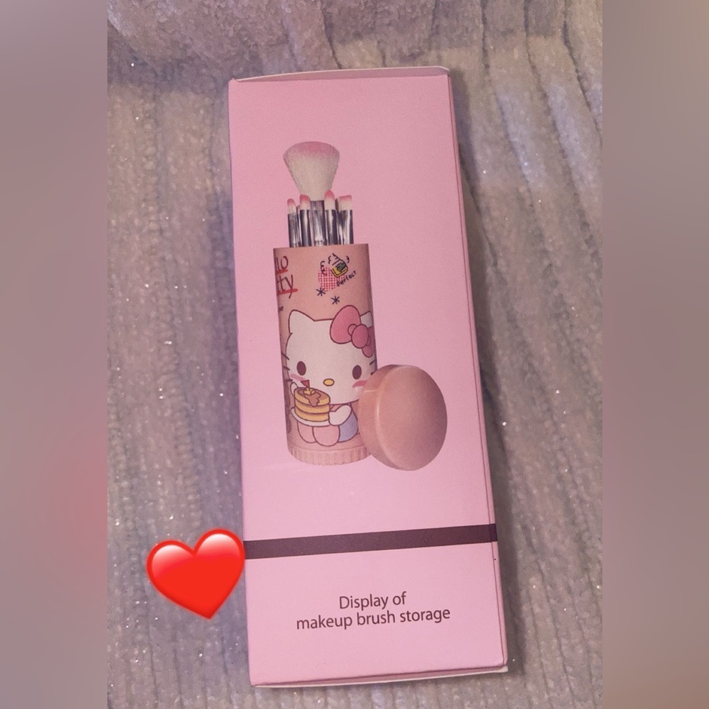 Hello Kitty Pink Makeup Brush Holder with Brushes